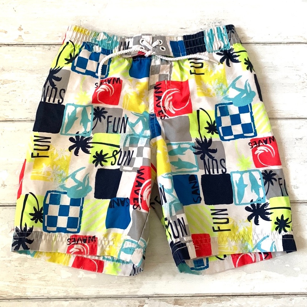 Boys 4T Swimsuit Swim Trunks Koala Kids Toddler Size 4 Blue Yellow Palm Trees